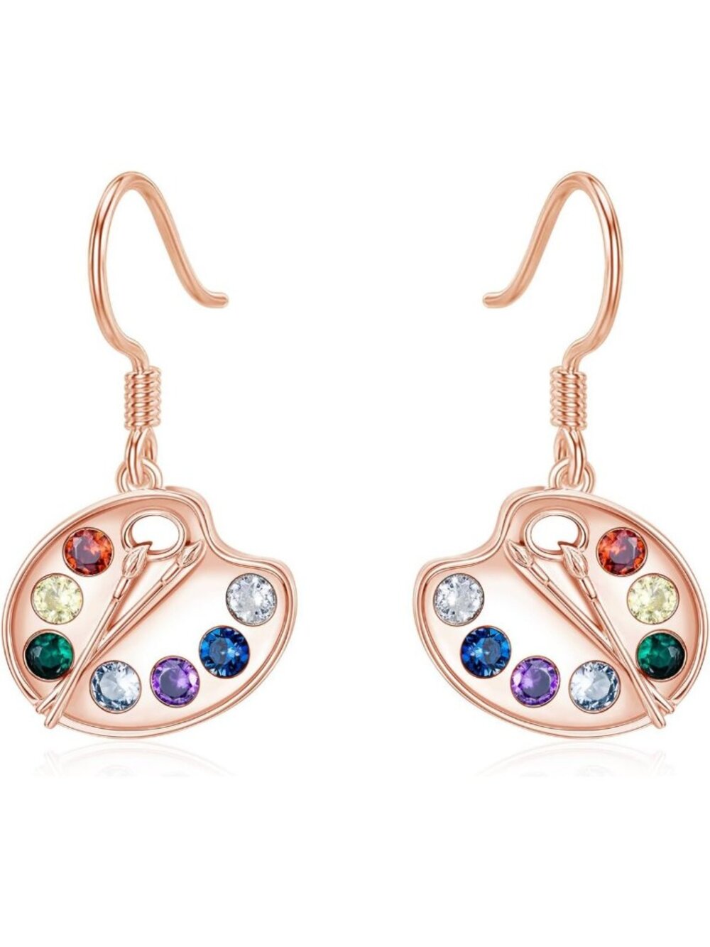 Colorful 925 Sterling Silver Paint Palette & Brush Dangle Earrings - Artist